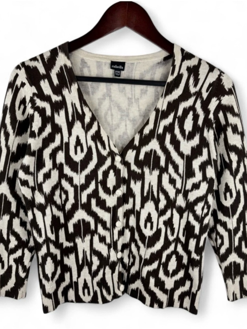 Women's Vintage Knit Cardigan Sweater Abstract Print Boho Business 90s Medium P